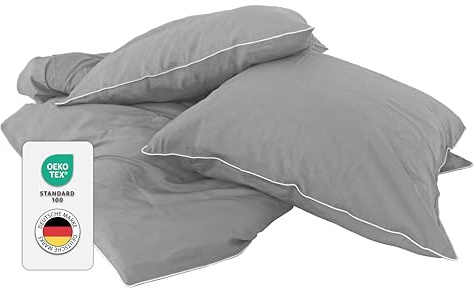 jilda-tex Luxus Perkal Premium-Bettwäsche aus Eukalyptus 100% Lyocell Tencel™ Piping Zertifiziert nachhaltig (Dunkelgrau, 4 TLG. 2x135x200cm / 2x80x80cm)