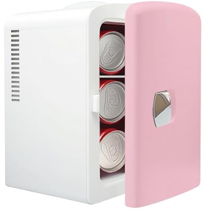 iTOMA Mini-réfrigérateur 4 litres, réfrigérateur et réchauffeur Portable de 6 canettes, réfrigérateurs compacts pour Aliments, Soins, Bureau, Voiture, Alimentation AC/DC, Rose K4106MTPK