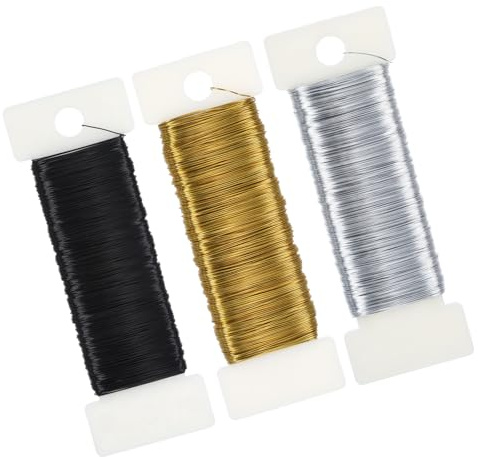3 Rollen Basteldraht, Basteldraht Dünn 0.35mm x 50m, Schmuckdraht, Draht zum Basteln, Perlendraht, Dünner Draht zum Basteln für Handwerk, Pflanzen, Blumen Dekoration, DIY Bastelarbeiten