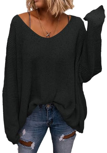 Saodimallsu Pullover Oversize Damen Strickpullover Langarmshirts | V-Ausschnitt,Feinstrickpullover,Longpullover,lässige,Elegant,Sweatshirt,Oberteile,Loose Fit,Sweater,Einfarbig