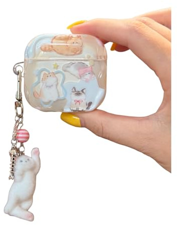 SCJLSDA Custodia protettiva per AirPods 4, squisito design Kawaii con gatto rosso/mela, con motivo a cartoni animati, carino, creativo, trasparente, per ragazzi (gatti)