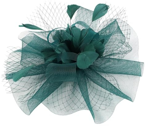 CALLARON Fascinator Haarschmuck mit Abnehmbarem Stirnband und Clip Eleganter Mesh Hut für Tea Party Cocktail und Hochzeiten Dunkelgrün Vielseitig Leicht und Atmungsaktiv für Besondere