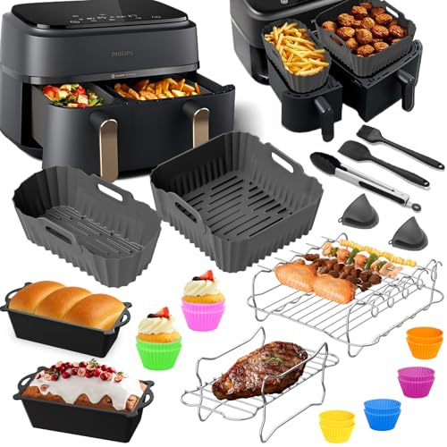 Accesorios Freidora Aire para Philips Airfryer 3000-5000 9L | Cesta Molde Silicona, Gris, Reutilizable Sin BPA, Accesorio Cocina para Freidoras de Aire Philips NA350, NA550 9L