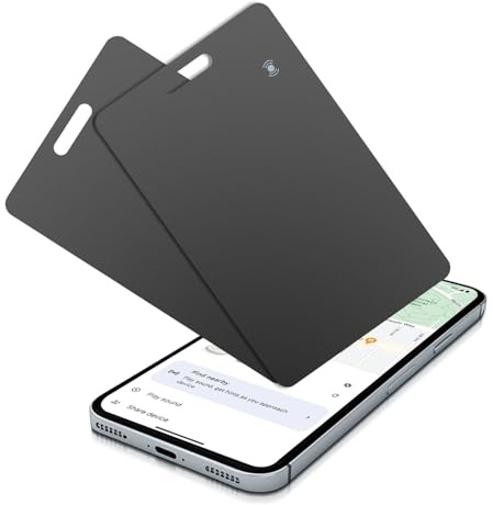 2 tarjetas finas de rastreador de billetera para Android, inalámbricas, recargables, compatibles con Google Mi dispositivo, aplicación (Android solamente), color negro