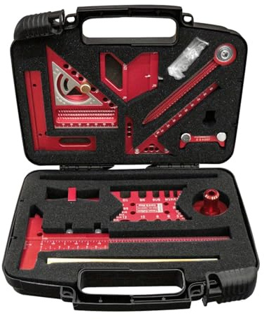 Milageto Set de Règles de Menuiserie Outil de Mesure Jauge de Traçage Équerre Polyvalente Rapporteur D'Angle En Aluminium avec Coffret Portable Approprié pour, 10 pièces