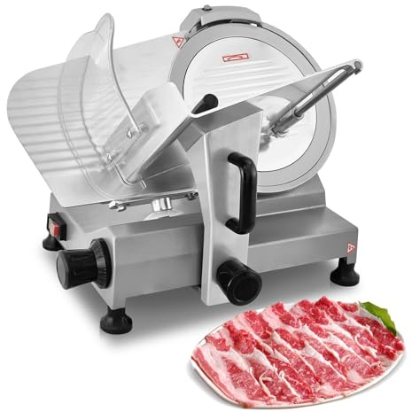 Trancheuse à Viande Semi-Automatique, Trancheuses éLectriques 8/10/12, 300 Tr/Min, éPaisseur RéGlable De 0-12mm, avec Pieds AntidéRapants pour LéGumes, Pain Dur, Fromage Et Jambon,8 in