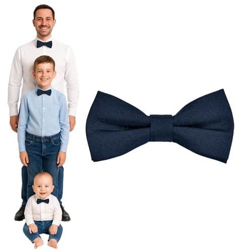DonDon Papillon uomo bambino o neonato Blu notte opaco, preannodato e regolabile in lunghezza in gabardine di cotone - accessorio elegante per matrimoni, comunioni e cerimonie