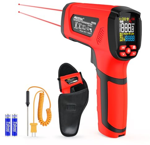 Infraröd termometer MESTEK digital laser temperaturmätare, -40 °C till 2 000 ℃ med K-sond, hög temperatur IR-pyrometer, 50:1 kontaktlöst LCD-larm justerbar utsläppsnivå