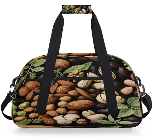 Mexpekil Nut Food Leaf Travel Gym Bag for Girls Boys Carry On Overnight Weekend Bags Waterproof Hand Luggage Bag for Sports Dance School Practice