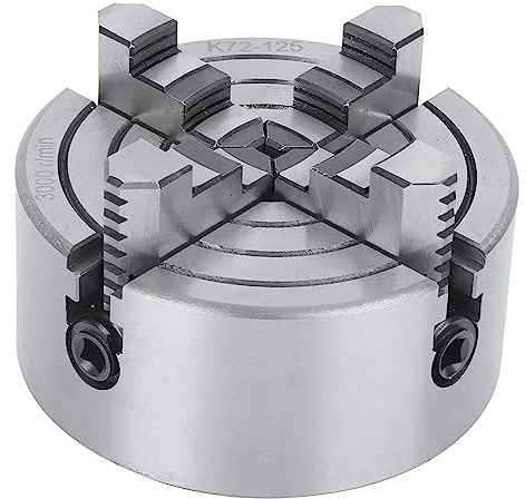 ERYUE Mandrin de Tour à Métal de 125 Mm, Forte Force Serrage, Outil Maintien pour Perceuse et Fraiseuse CNC, Mandrin à 4 Mâchoires en Fonte Argentée 3000 Tr/min pour Pièces Plus Lourdes