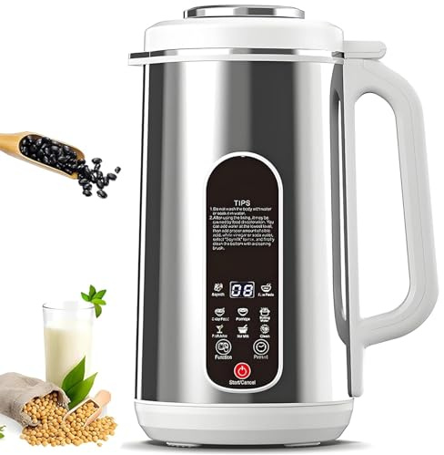 Máquina Para Hacer Leche de Nueces de Acero Inoxidable, Máquina Para Leche de Soja y Leche Vegetal de 1,2 L con Cortador de 12 Cuchillas, Temporizador de 24 Horas, Función de Mantener Caliente
