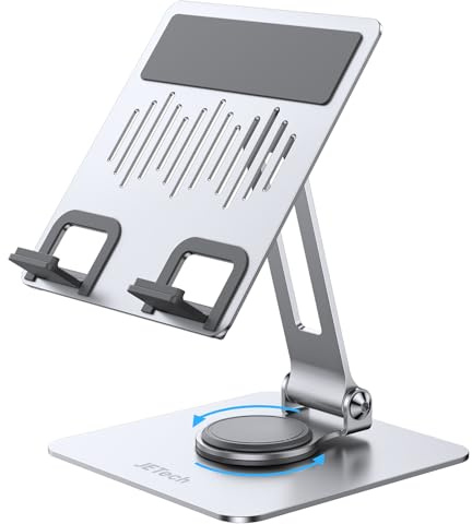 JETech Supporto Tablet, Regolabile Girevole Scrivania Titolare con 360 Gradi Rotante Base, Pieghevole Culla per iPad/iPad Air/Pro/Mini, Galaxy Tab A11/A9/S11/S10 FE, Tab/Phones(4-13), Argento
