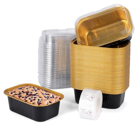 YEENAIV 50 Pack Mini Loaf Cake Pan, Small Cakes Tin with Lids Spoons (50) | Mini Loaf Tins Cake Cases Tin Foil Pans for Bread Cake Wedding Birthday Baking Party Picnics Holidays