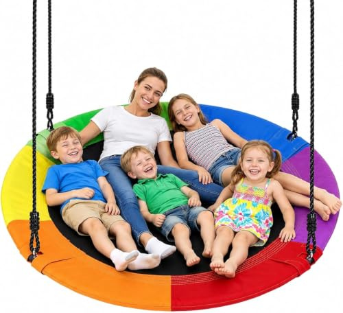Asiento de columpio de 100 cm, capacidad de peso de 300 kg, columpio redondo de textileno 900D resistente a la intemperie con cuerdas ajustables para colgar, columpio seguro para niños y adultos para
