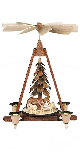 Weihnachtspyramide Rehe geschnitzt, 30 cm hoch, Natur, original Erzgebirge von Müller Seiffen