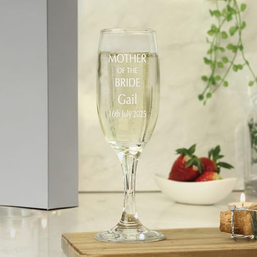 Birsppy Gift Cookie Custom Personalised Engraved Mother of The Bride Champagne Flute Glass with Box. Ideal for Weddings.