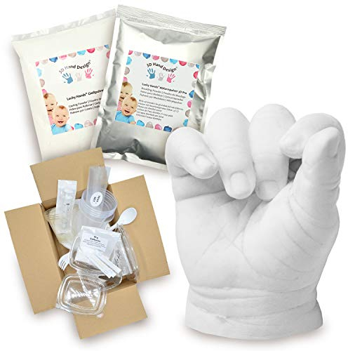 Lucky Hands Baby Hand & Fuß Gipsabdruck | 0–12 Monate | max. 7 Abdrücke | 450 g Abformpulver + 600 g Gießpulver | Komplettset 29-tlg. Zubehör | Made in EU (Baby Komplettset)