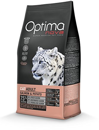 Optimanova Super Premium Katzenfutter Ausgewachsene - Trockenfutter Lachs und Kartoffel – 2 kg - hypoallergen - 40% Frischfleisch – Ohne Getreide - Erwachsene Katzen - Ab dem 12. Monat