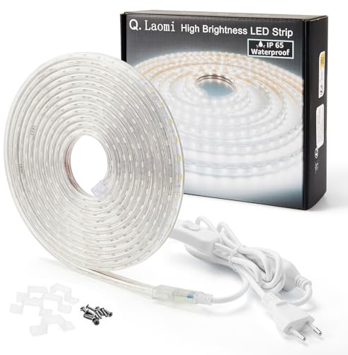 Q.Laomi LED Band mit schalter und stecker 5 meter, LED Strip Wasserdicht IP65, LED Lichtband 230V LED Streifen, 5M, Weiß