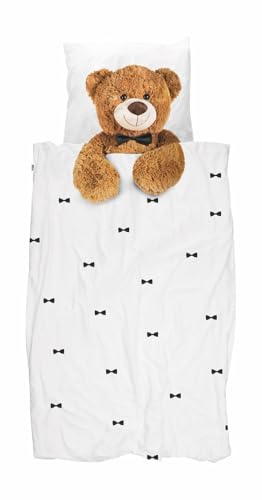Snurk Bettwäsche Teddy Kuschelbär weiß White Perkal anschmiegsam kuschelig weich, Größe:135 cm x 200 cm