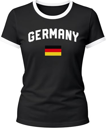 MoonWorks® Damen Deutschland Fan-Shirt T-Shirt Fußball WM EM Retro Fan-Trikot Germany Schwarz-Weiss M