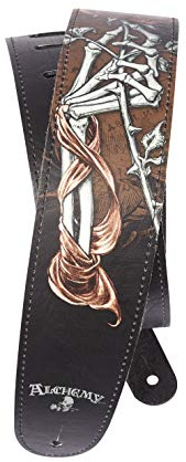 Planet Waves D'Addario Leder-Gitarrengurt – Alchemy Gothic Kollektion – Verstellbare Gurte kompatibel mit E-Gitarren, Akustik- und Bassgitarren - Cryptorosa