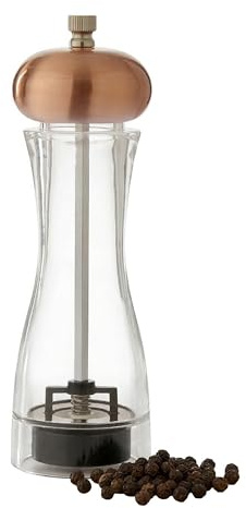 Premier Housewares Small Clear And Copper Salt & Pepper Mill | Acrylic And Copper Finish Grinder | Adjustable Ceramic Mechanism For Precision Seasoning | Tabletop Accessory