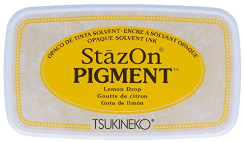 Tsukineko StazOn Pigmenttinte Stempelkissen - Gelb, Remon Drop - Groß - Deckend, Lufttrocknend, Wasserfest - Embossing