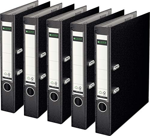 Leitz 101550xx Qualitäts-Ordner Plastik 180A mit Schlitzen A4 (schmal, schwarz, 5er Pack)