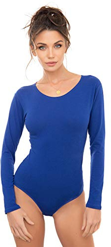Evoni Damen-Body I Bodysuit mit Rundhals für Frauen I Langarm-Body in verschiedenen Farben I Optimale Alternative für Sport & Freizeit L Royal Blue