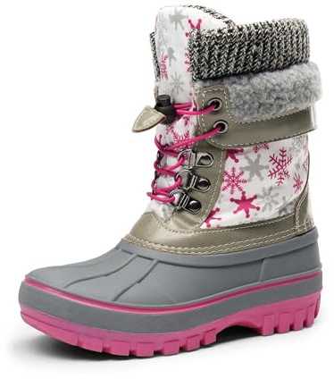 DREAM PAIRS Bottes Enfant Fille Garçon de Neige Imperméables Chaudes Antidérapantes Mi-Mollet pour Hiver et Activités Extérieures,Size 31,Blanc/Fauxia,KMONTE-1