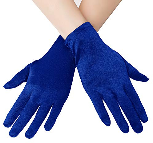 EORUBE 1920s Handschuhe für Damen Handgelenklange Kurze | Satin Handschuhe Party Fasching Kostüm Handschuhe (Schwarz)