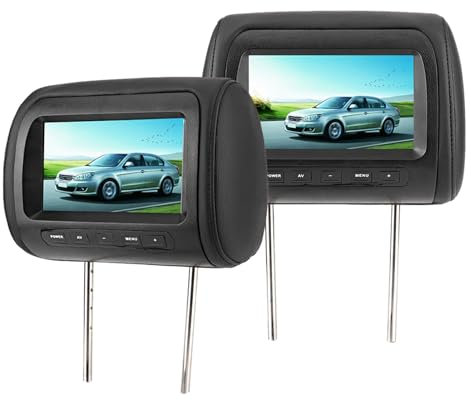 Universal Car Headrest Mount Monitor, 7 Inch Wireless Control Headrest Monitor LCD Video Player USB MP5 Display Black, 2Pcs