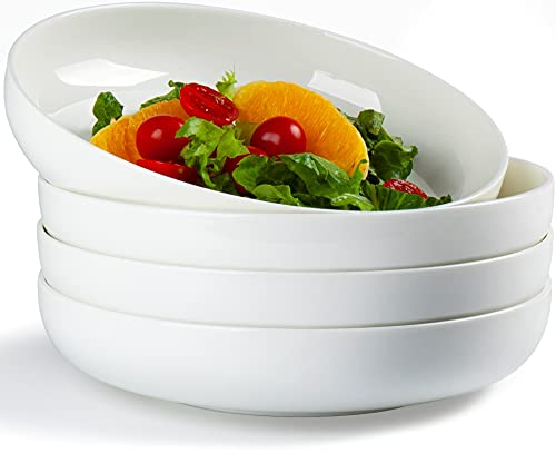 Qinlang Pastaschüsseln, Salatschüssel-Set zum Servieren von Suppe, Nudeln, Abendessen, große Küchenschüssel, Teller, mikrowellengeeignet, 21,6 cm, 4 Stück, gebrochenes Weiß