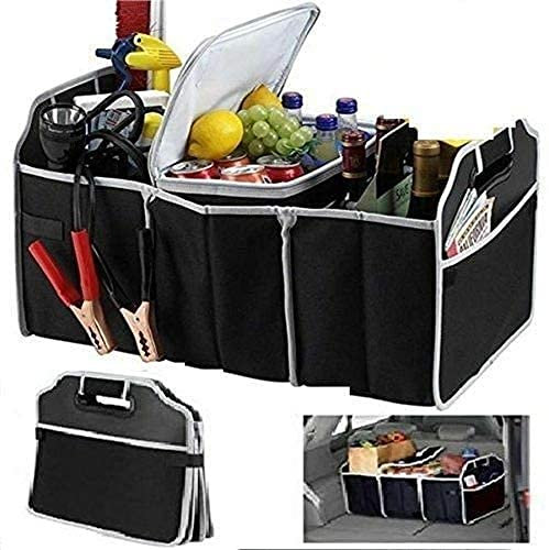 MantraRaj Heavy Duty Car Boot Organiser With Cooler Box Folding Auto Storage Box Multiuse Tools Collapsible Shopping Portable Boot Tidy Storage Accessory, Travel Essentials with Folding Boxes