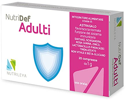 Nutridef Adulti - Aiuto Naturale per Aumentare le Difese in Autunno e Inverno – Supporto durante il Cambio di Stagione - Con Beta Glucano, Astragalo, Shiitake, Rosa Canina - 20 Compresse, Nutrileya