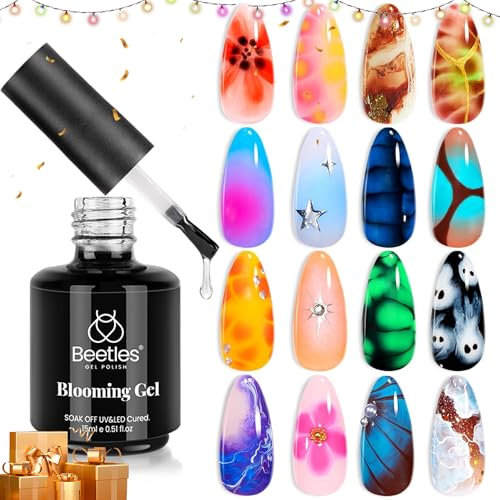 Beetles Esmalte de uñas en gel Blooming, 15 ml, UV transparente para diseño de, esmalte de gel de flores para aplicar efectos en diseños de uñas, manicura, regalo para mujeres.