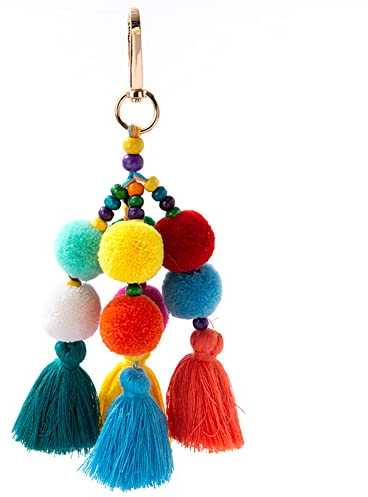 Asudaro Bunter Quasten-Schlüsselanhänger,Fellknäuel Schlüsselanhänger Taschenanhänger Boho Charm Schlüsselband Schlüsselanhänger Handy Schlüsselanhänger Schmuck Geldbörse Handtasche Dekor,Farbe 19cm