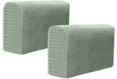 SEWACC 2 Pcs Couch Arm Covers Polyester Anti- Slip Armchair Cover Armrest Cover for Chairs Sofa Stretch Armrest Covers Furniture Protector Washable Armchair Slipcovers (Light Green)