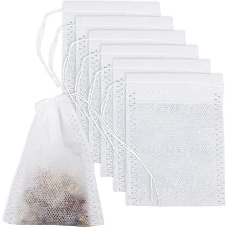 100 Pcs Reusable Tea Bags 9 x 7 cm Empty Tea Bags with Drawstring, Tea Filter Loose Tea Infuser for Tea Spice