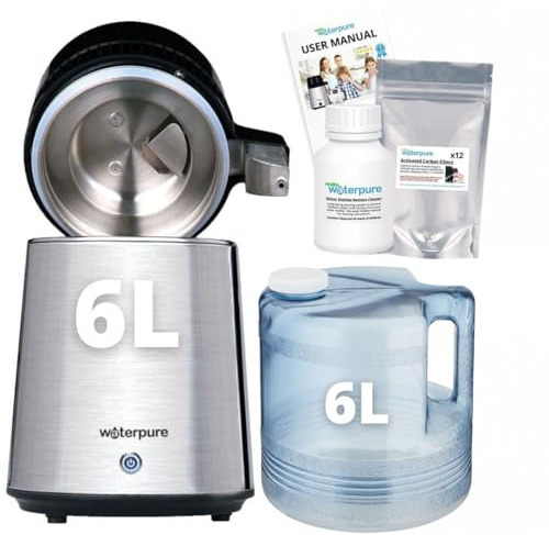 Water Pure 6 Litre Water Distiller, 6 Litre Polycarbonate Jug, 3 Years Filters Free, 200g Residue Cleaner Free. Largest and Fastest Water Distiller Machine