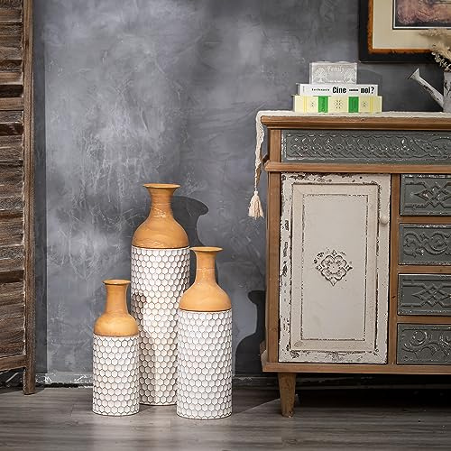 Sziqiqi Metall Bodenvase Groß Weiß: Gross Vasen Boden 3er für Pampasgras | Dickes, Stabile, Pflegearm, Abnehmbaren Deckeln, 68/51/41cm, Neutrale, Wohnzimmer, Landhaus
