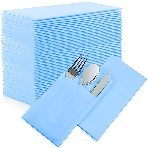 NFSQ Mint Blue Dinner Napkins - 50Pcs Linen-Feel Airlaid Paper Napkins with Built-in Flatware Pocket, Prefolded, Ideal for Dinner, Wedding, Party or Everyday Use