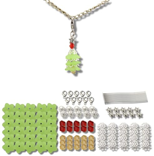 Chiaras's Engelshop 10x Bastelset Tannenbaum Anhänger Silber mit Stern Weihnachtsbaum Charms Perlen Perlenengel Set