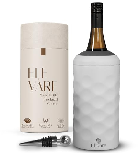 Elevàre Wine Cooler with Stopper | Up to 6-Hours Chill | Double-Walled Stainless Steel | Premium Gift-Ready Cooler for Wine & Champagne Lovers | White