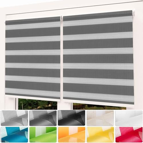 Verdunkelungsrollo Klemmfix 35 x 340 cm Hitzeschutz Energiesparend Moderne Tag-Nacht-Rollo inkl. Montagematerial für Fenster und Tür, Dunkelgrau