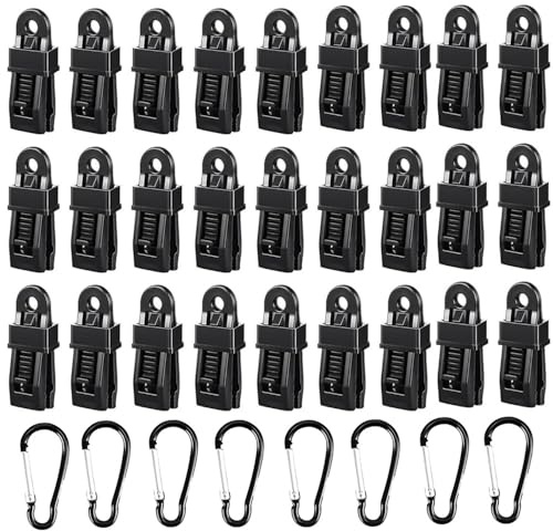 Wanfoou Clips pour bâches, 32 pièces, crochets pour rideaux de soleil et toile d'ombre, clip pour bâche multifonction pour camping, clip pour tente de soleil pour la fixation de bâches ou de tentes