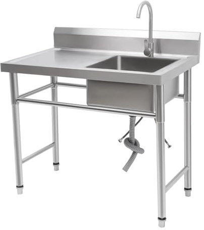 Fregadero de acero inoxidable Fregadero de acero inoxidable 1 lavabo (derecho), cuenco individual independiente de acero inoxidable fregadero práctico con banco de trabajo y grifo giratorio de 360° y