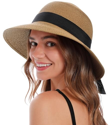 BABAHU Sonnenhut für Damen, UV-Schutz, große breite Krempe, verstaubarer Sonnenhut für Damen, Strohhüte, 01-khaki, Einheitsgröße