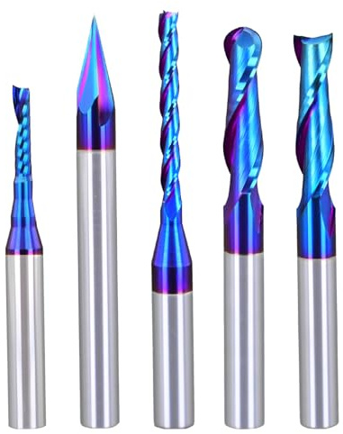 YOKISHUN 5 PCS CNC Router Bits Set 1/4 inch Shank Spiral Carbide End Mill
